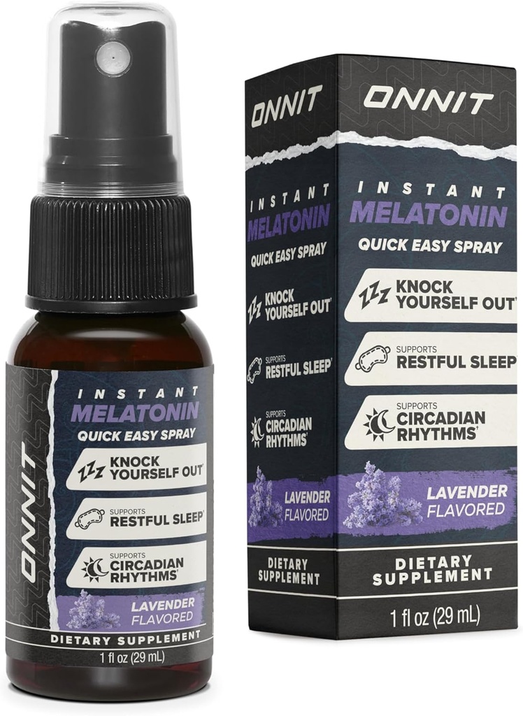 ONNIT Melatonin Liquid Sleep Support Spray, IGENTM Non OGM Testato, Lavander Flavor, Supporto per dormire per adulti, Melatonina 3mg per Spray, 1 fl oz