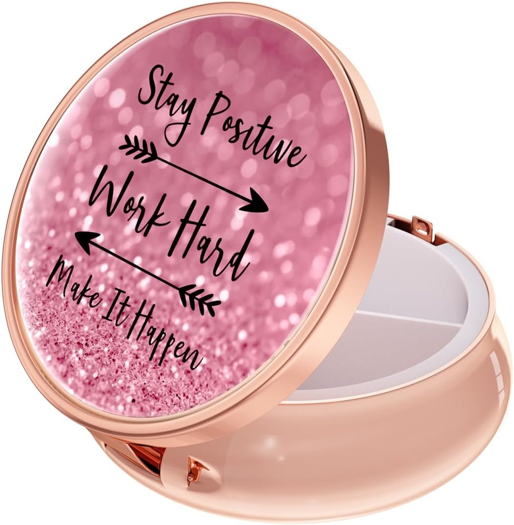 Rouidr Pille Box, 3 Kompartiment Medizin Pille Case, Small Metal Travel Medicine Box für Geldbörse & Tasche, Rose Gold, Arbeit hart