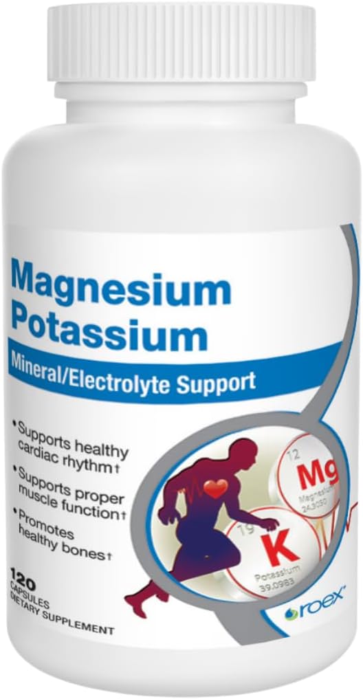 Vitamine Roex | Potassio di magnesio | Salute generale | Funzione cellulare | Integratori alimentari, 120 conte