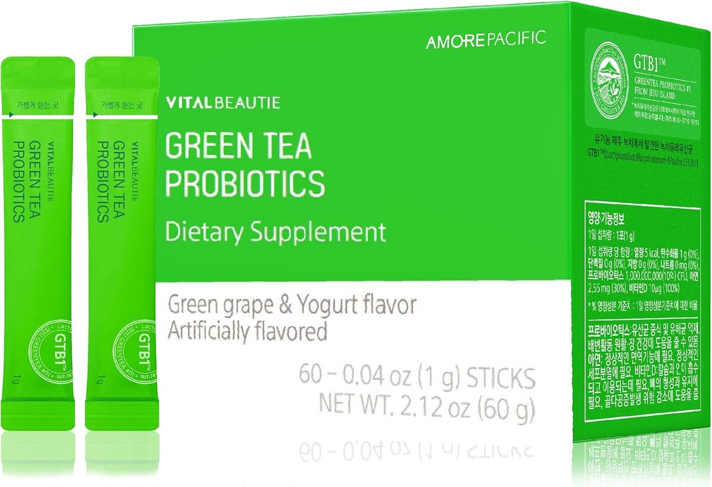Probiotici di tè verde VITALBEAUTIE (Probiotici a base di erbe) contenenti vitamina D e zinco per la salute del fegato da AMOREPACIFIC Korean Acidophilus Probiotic - 60 Sticks