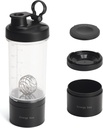 Blender Protein Shaker Tritan Bottiglia con Pillola/Powder Contenitore di stoccaggio per flacone da allenamento Protein Shakes-pre-Mixer Cup-Gym Sport Bottiglia di acqua con palline di Whisk Black