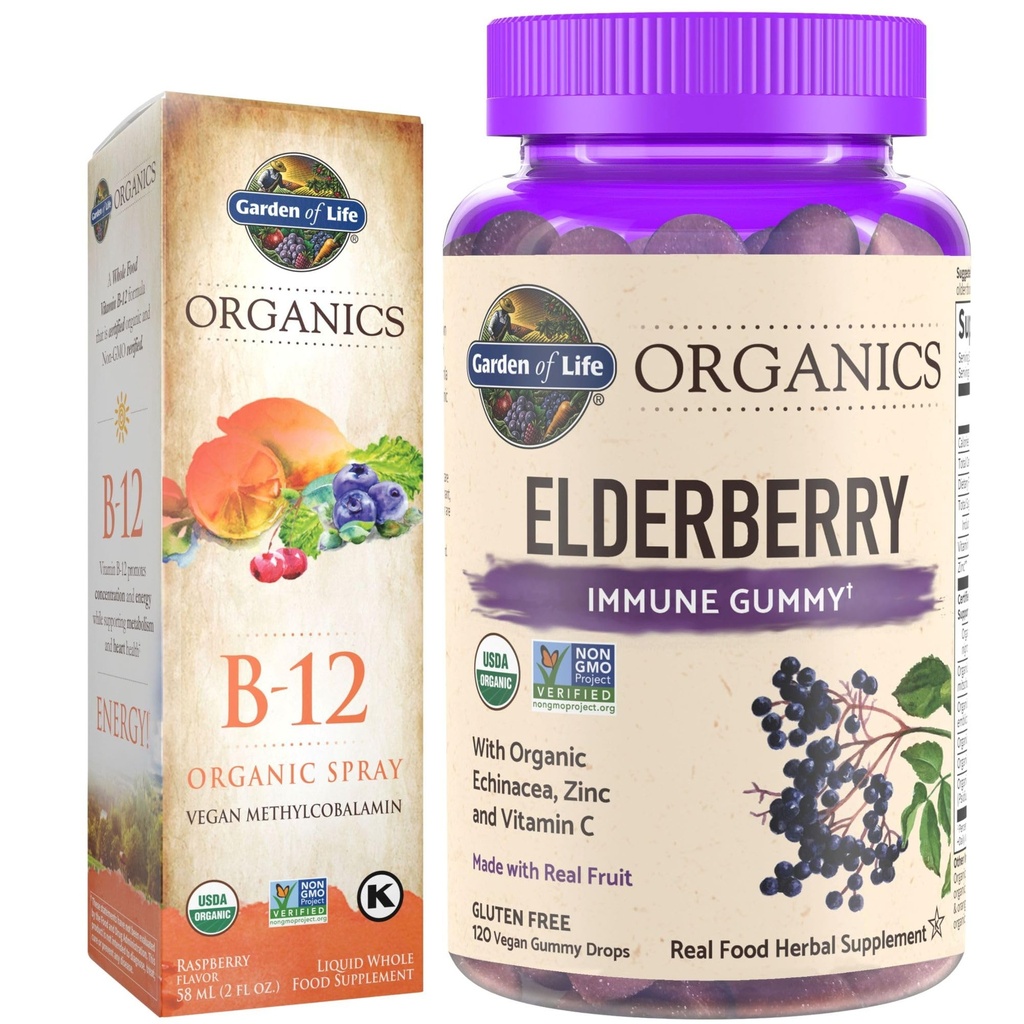 Garten des Lebens Bios Elderberry Immune Gummi, 120 Graf & B12 Vitamin Raspberry Spray, 500mcg, 2oz
