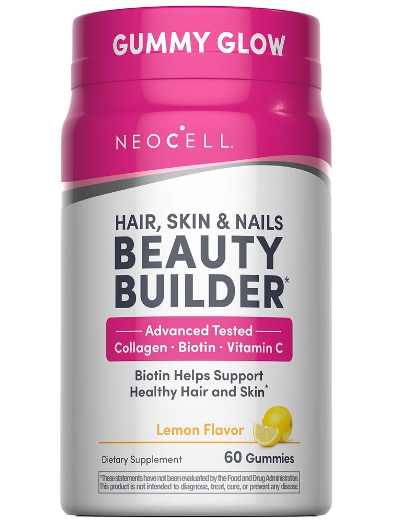 NeoCell Hair, Skin and Nails Beauty Builder con Collageno, Biotina e Vitamina C, Include antiossidanti, pancia, limone, 60 conte, 1 bottiglia