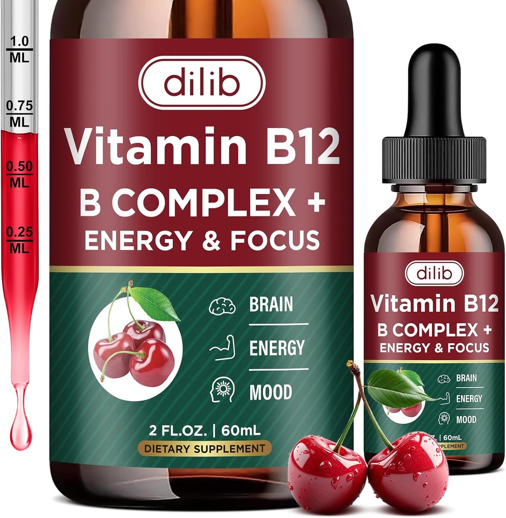 Vitamina B12 Complesso 5000 mcg | Vegan B12 Liquid Drops Sublingual Supplement | Methylcobalamin w/Folate, Biotin, Vitamina C, B3, B5, B6, & B8 per l'energia a lungo termine e il metabolismo sano, 2 fl. oz.