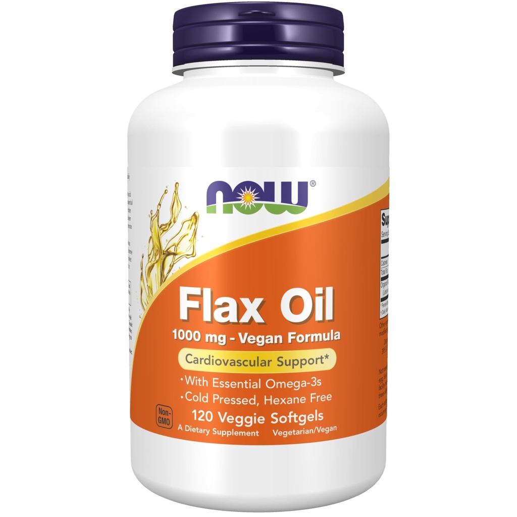JETZT Nahrungsergänzungsmittel, Flax Öl 1000 mg mit Essential Omega-3s, kalt gepresst, Hexan frei, Vegan Formel, 120 Veg Softgels