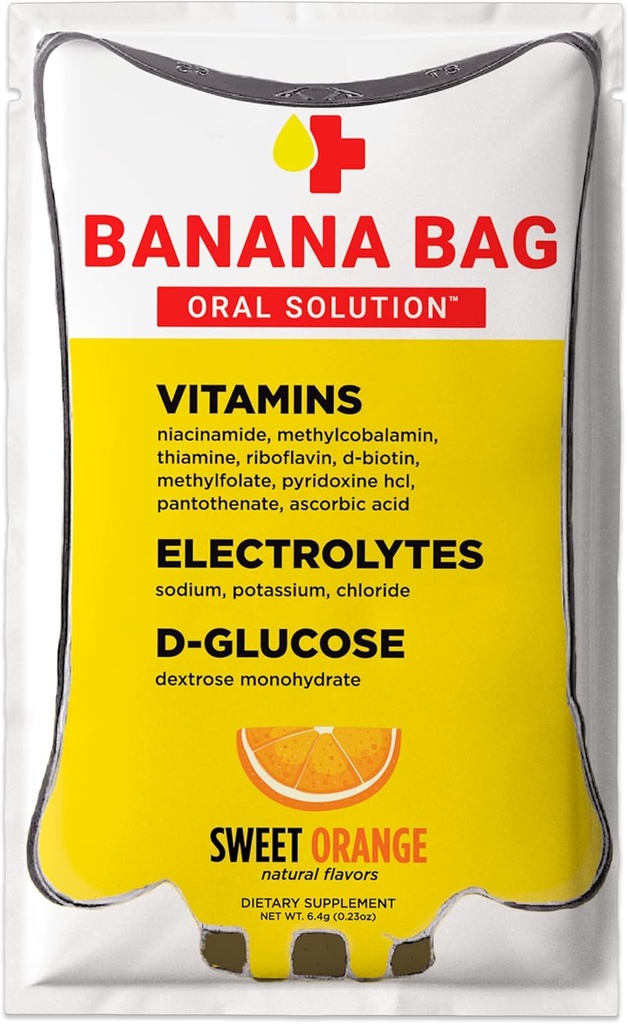 Banana Tasche Oral Solution Recovery Packets – Sweet Orange 15pk | Eine erfrischende Mischung aus Elektrolyten, Vitamin C und B-Komplex für Hydration und Energie. Günstig, einfach zu Mix und perfekt für jeden Lifestyle.