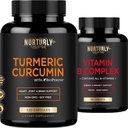 Vitamine B complexe et curcumine curmérique - Contient toutes les vitamines essentielles B - B1, B2, B3, B5, B6, B7, B9, B12 et Biotine - Suppléments curmériques à haute absorption 1300mg pour la santé articulaire, cardiaque