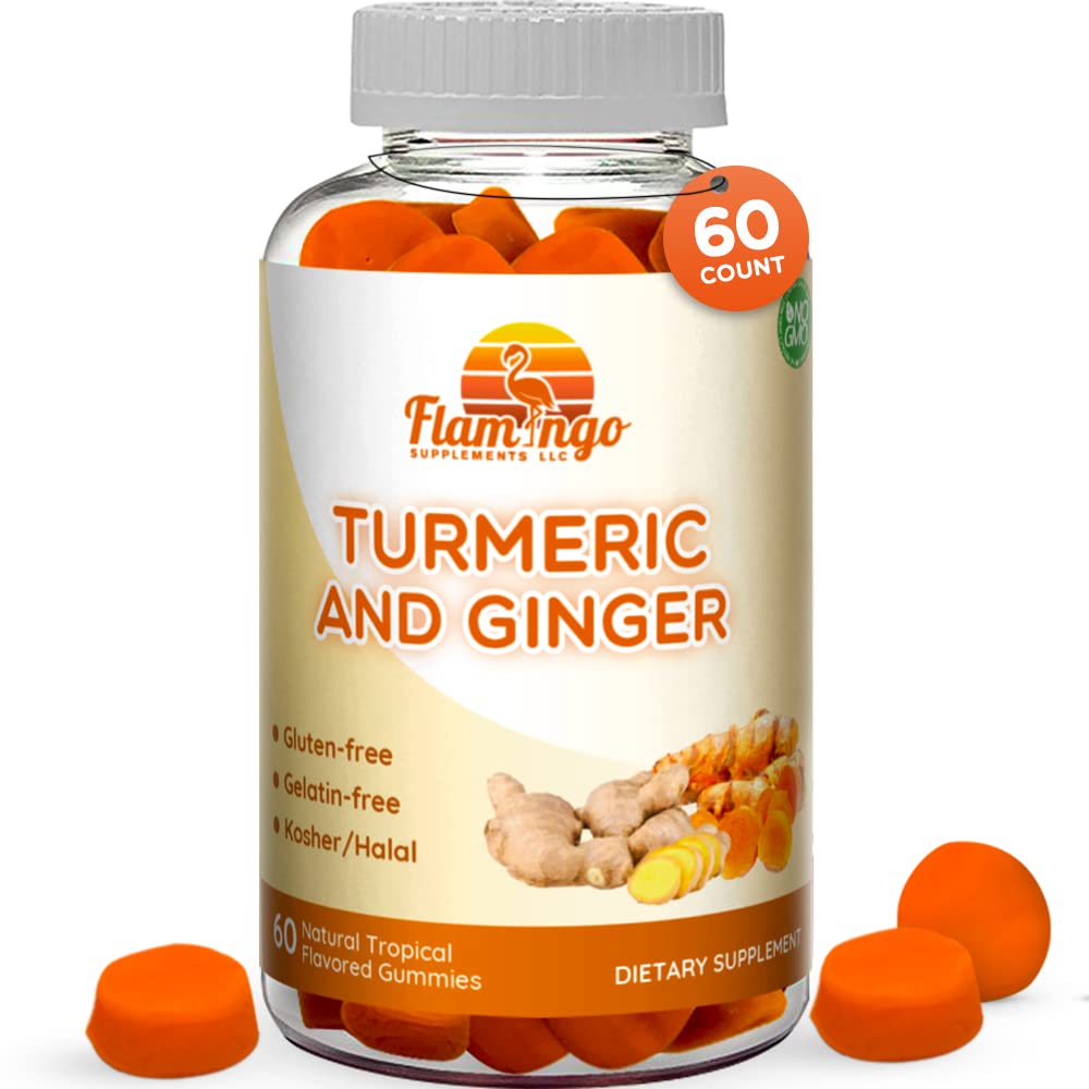 Curcumina e Ginger Chewable Gummies per adulti e bambini. Vegan Friendly, Kosher & Halal, Gluten Free, Non OGM. 60 Conte