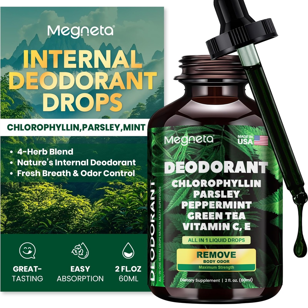 Chlorophyll Liquid Drops – Body Deodorizing Supplement für Damen und Herren – Detox, Energy & Skin Health Support– Vegan, Non-GMO, 2 Fl Oz