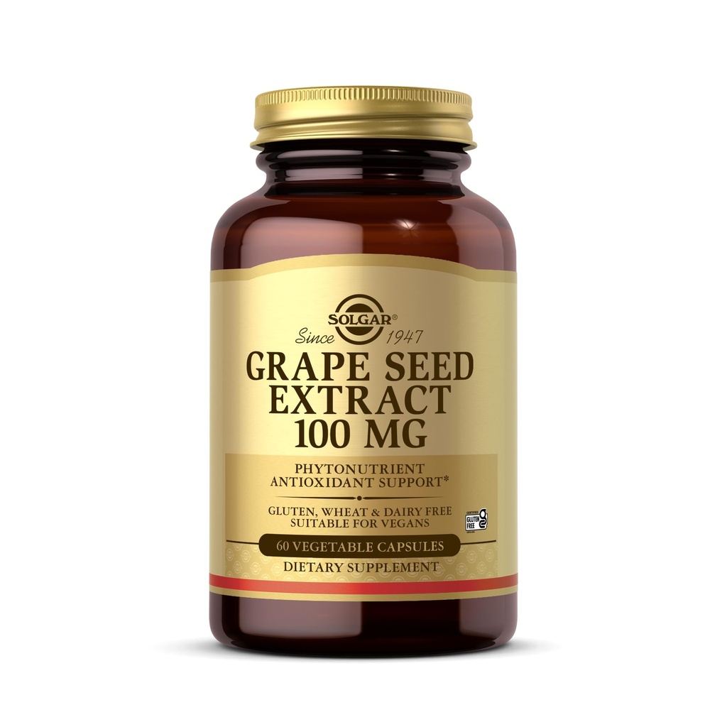 Solgar Grape Seed Extract 100 mg, 60 pflanzliche Kapseln - Phytonutrient Antioxidant-Unterstützung - Vegan, Glutenfrei, Dairy Free - 60 Portionen