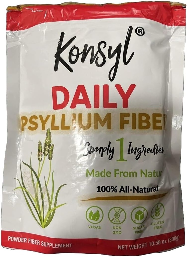Konsyl Daily Psyllium Fiber - Non-GMO, Vegan, Keto-Friendly, Polvere di supplemento di fibra - Supporta la salute digestiva - 300g / 10.58 oz (Pack of 01)