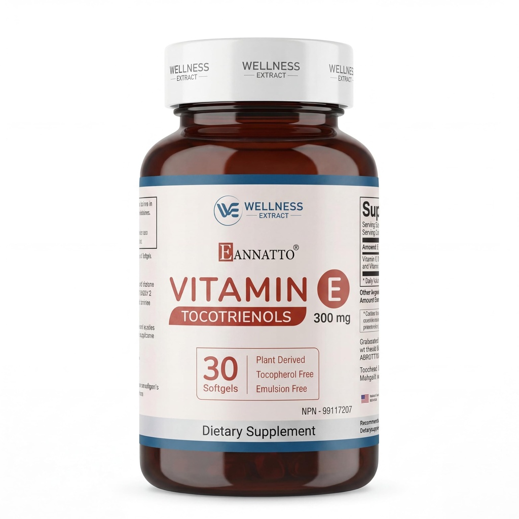 WELLNESS EXTRACT Wellnes Exract E Annatto Tocotrienols Deltagold 300mg, Vitamin E Tocotrienols Supplements 30 Softgel Kapseln, Tocopherol Free (90% Delta & 10% Gamma).