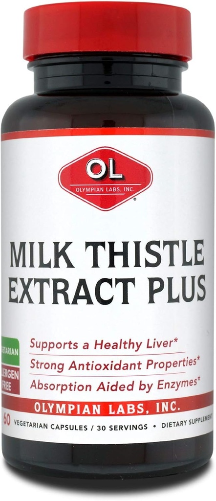 Olympian Labs Milchdistle Extract Plus Enzyme, Antioxidantien, Unterstützung Lebergesundheit, 60 vegetarische Caps