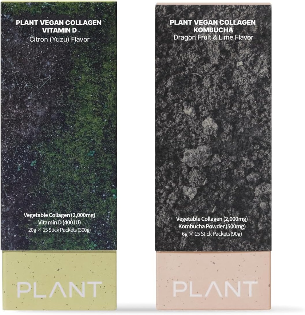 PLANTE Collagène végétalien Kombucha + Collagène Jelly Vitamine D Probiotiques