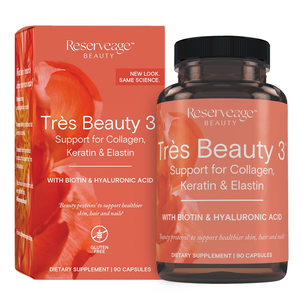 Reservenernährung - Bäume Schönheit 3 - Beilage für Haarwachstum, Hautpflege und Nagelpflege - Kollagenergänzung mit Keratin & Biotin - Glutenfrei - 90 Kapseln (30 Portionen)