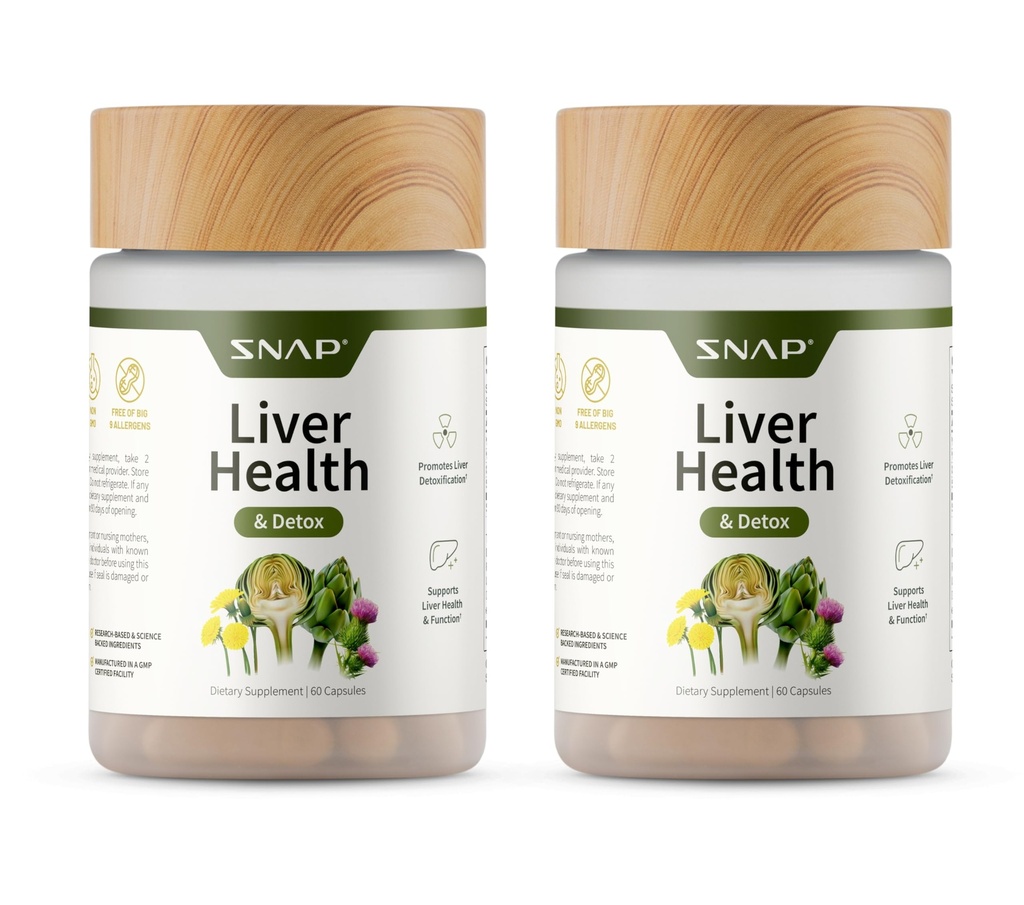 Snap-Ergänzungen Lebergesundheit & Detox-Ergänzung - Natürliche Unterstützung für Leber und Verdauungsgesundheit, 60 vegetarische Kapseln (2-Pack)