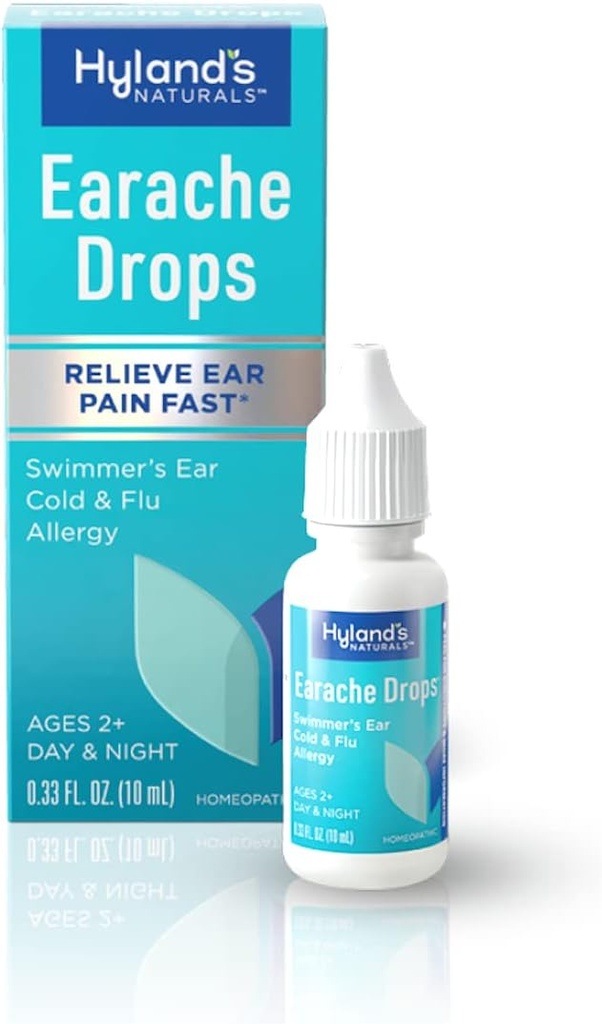 Gocce di earache di Hyland, sollievo naturale di freddo e influenza, bianco, 0.33 Fl Oz