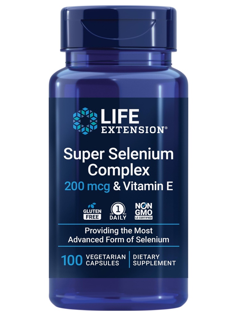 Life Extension Super Selen Complex, 200 mcg - 3 Formen von Selen, Vitamin E - Zelluläre Gesundheit & Langlebigkeit Unterstützung - Glutenfrei, Nicht-GVO, Vegetarier, 1 Täglich - 100 Kapseln