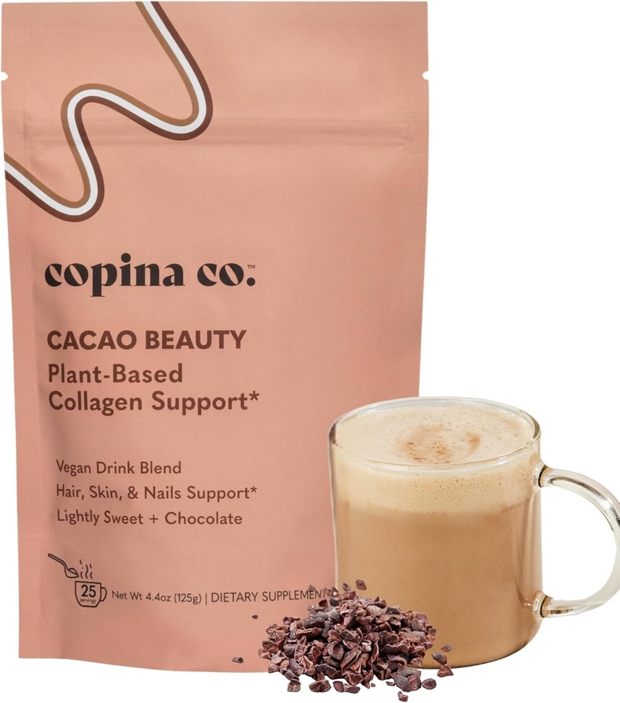 Copina Co. Cacao Beauty Vegan Collagen Booster Getränk Mischung: Plant-Based Collagen Support Smoothie Drink Vegan Creamy Blend | Cacao Flavor | 1 Tasche - 25 Portionen pro Tasche