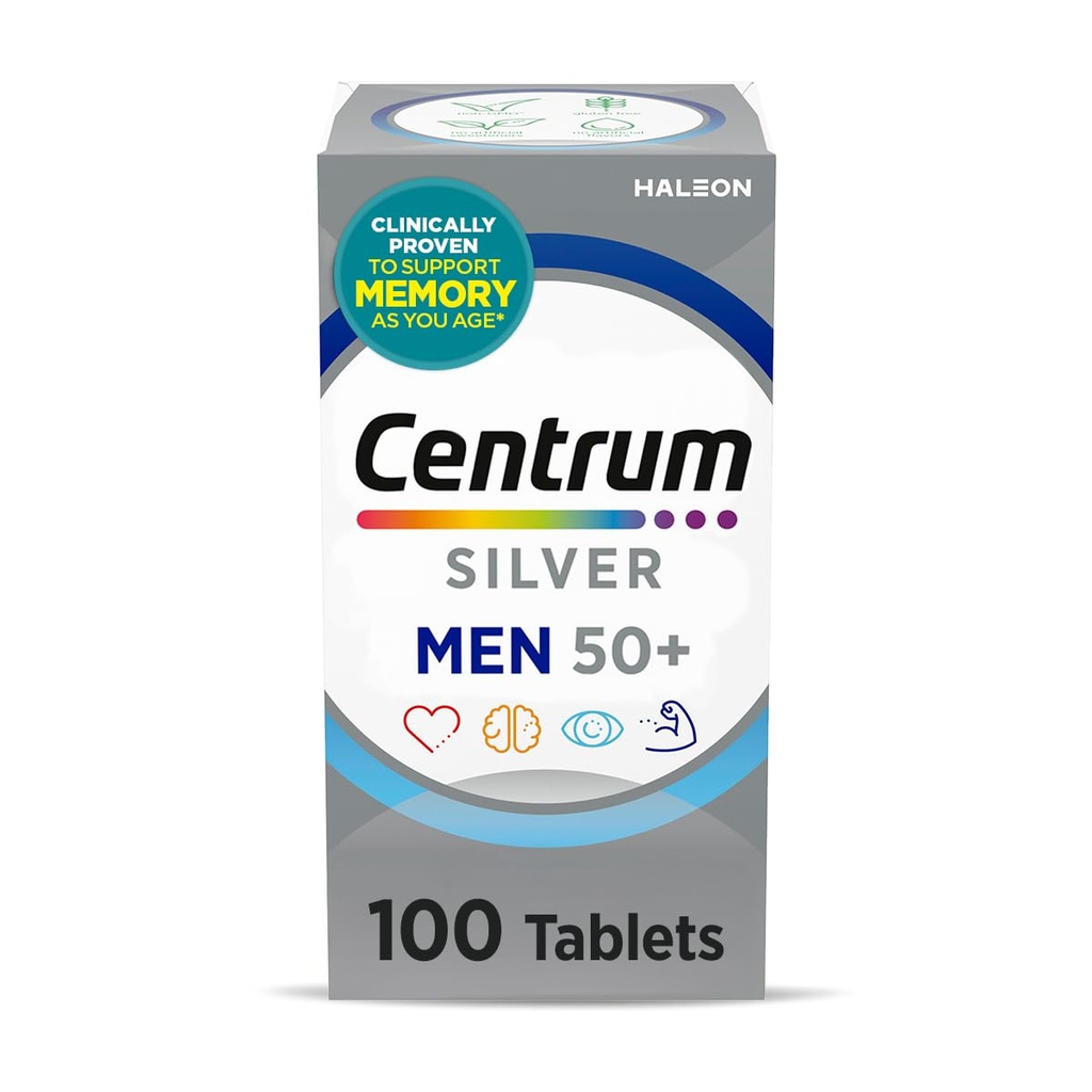 Centrum Silver Multivitamin für Herren 50 Plus, Multimineral Supplement, Vitamin D3, B-Vitamine und Zink, Glutenfrei, Non-GMO Zutaten, unterstützt Gedächtnis und Kognition in älteren Erwachsenen - 100 Ct