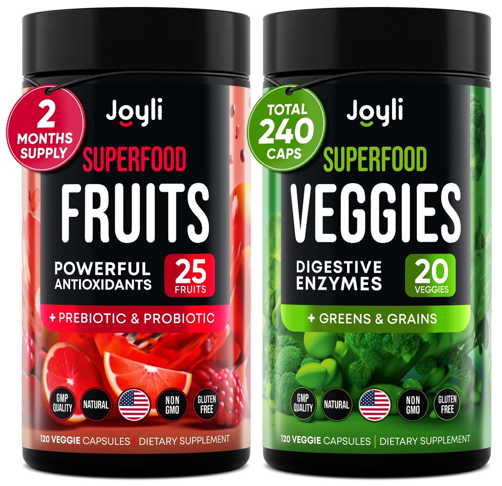 Obst und Gemüse Ergänzung - High Fiber Supplement für Immunität, Gut & Energie - Super Reds & Super Greens Ergänzungen mit Marshmallow Root - 240 Reds und Super Greens Pulver Superfood Kapseln