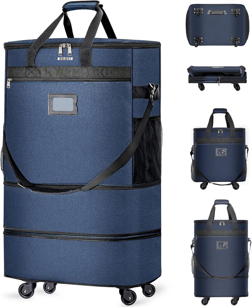 Koffer mit Rädern Erweiterbare Gepäcktasche Faltbarer Koffer mit 4 Universal Rädern zusammenklappbare Rolltasche Große Kapazität Duffel Tasche (blau)