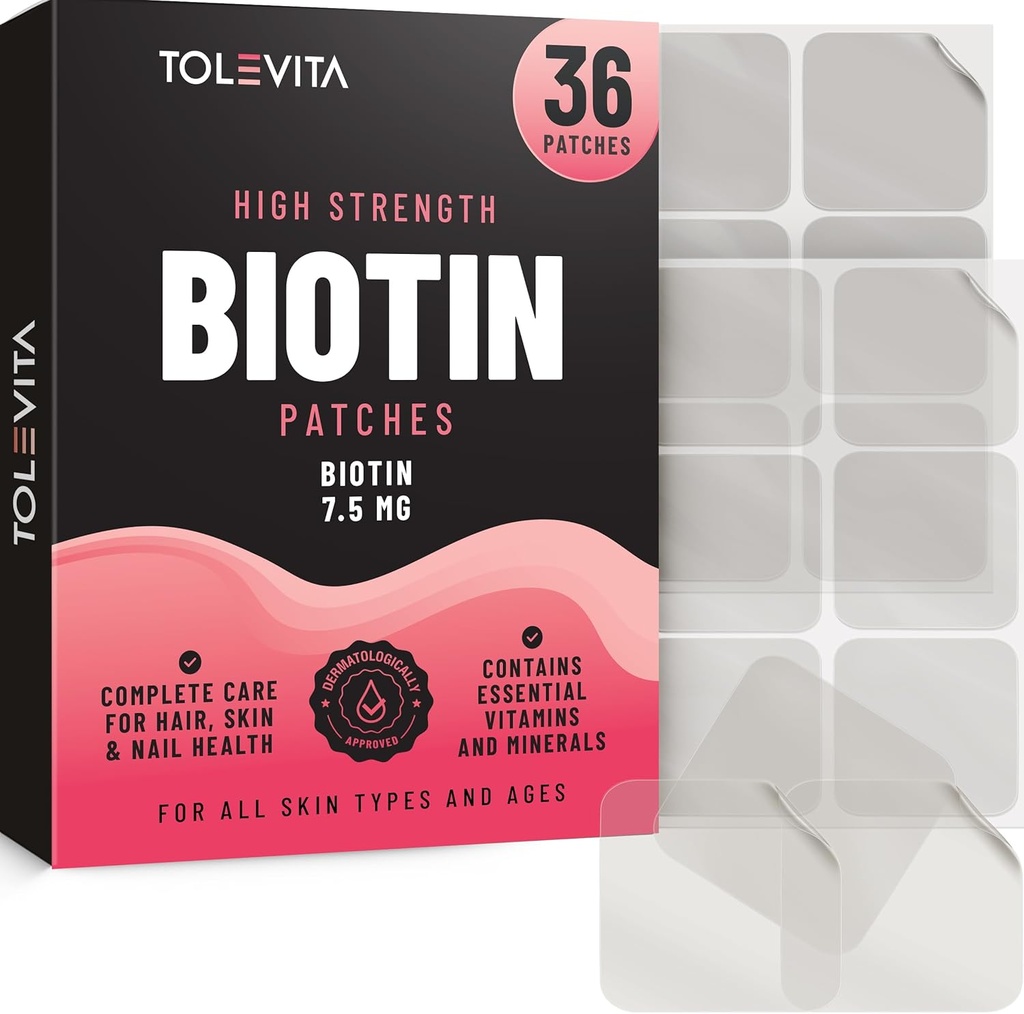 Biotin Patches - 36 Pcs | 7,5 mg Biotina con vitamine e minerali essenziali | Supporta capelli sani, forti unghie e pelle radiosa | Facile da usare per bellezza e stili di vita attivi