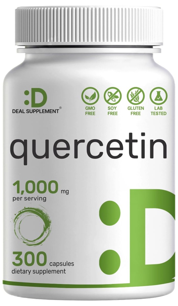 Quercetin 1.000mg Per Serving, 300 capsule – Integratori di supporto immunitario sani, Flavonoidi altamente biodisponibili, Antiossidante naturale – Non OGM, Soy Free, No Gluten