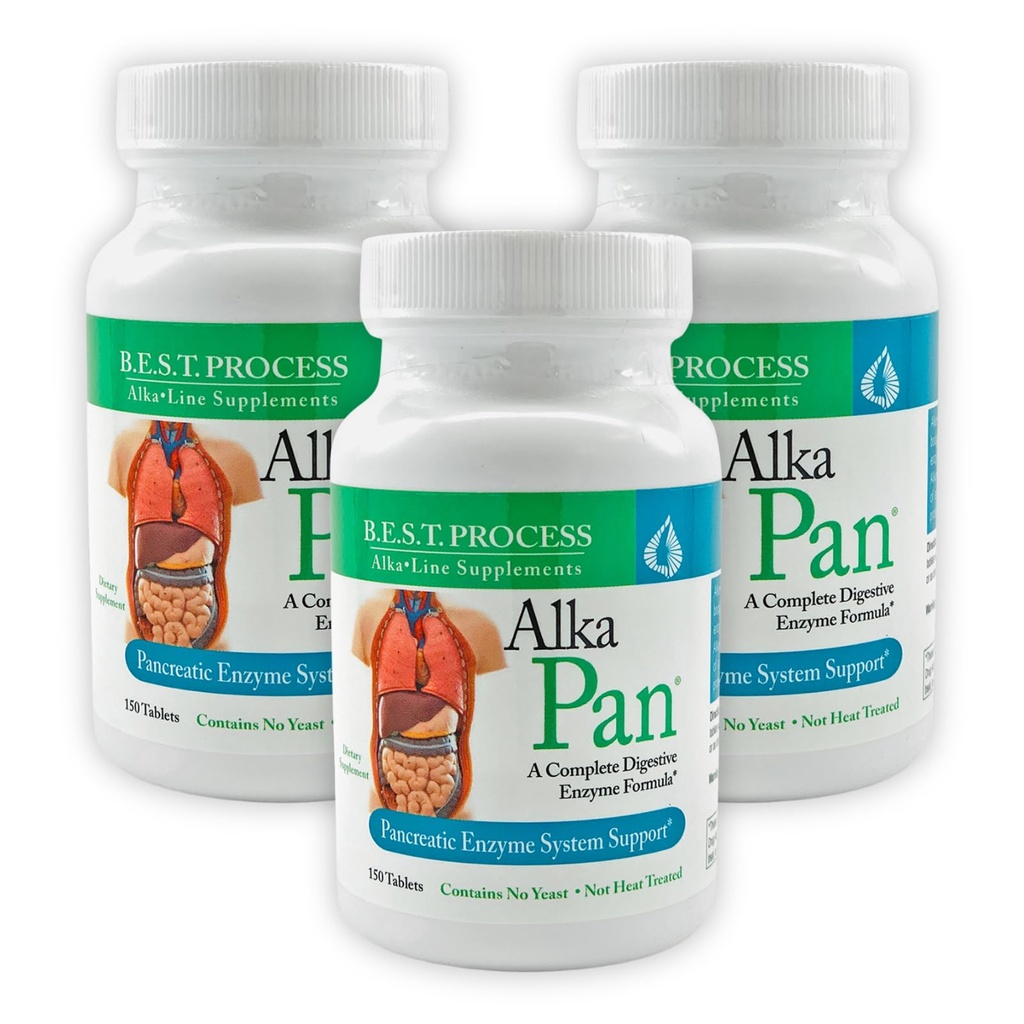 Alka•Pan (3 Pack) Best Process Alkaline — Natürliche Verdauungsergänzung — Pankreatische Enzyme mit Antioxidantien-Rich Superfoods & Verdauungs Kräuter