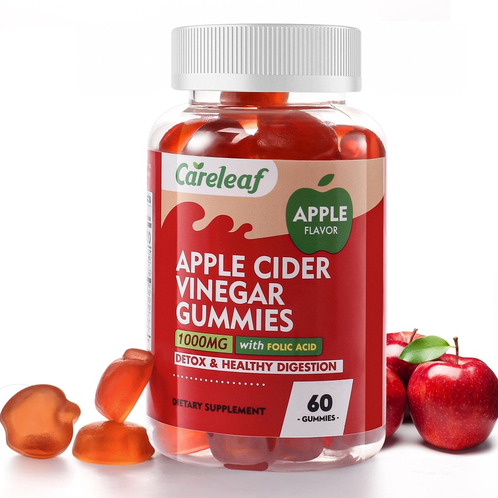 Gommies de vinaigre de cidre de pomme 60 compte 1000mg AVC avec vitamine B6 Vitamine B12 pour le métabolisme, la digestion, la détox, Gut et la santé immunitaire