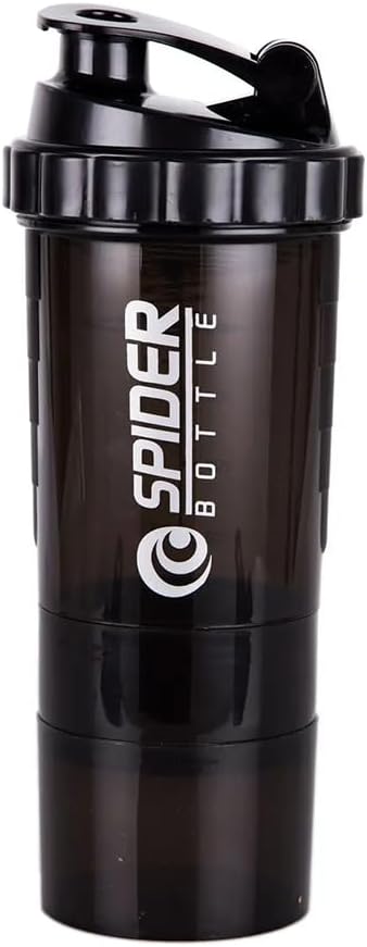 5 In 1 bottiglia di Shaker Protein - Bottiglia di Shaker di serie professionale per scuotere di proteine e bottiglia di palestra pre allenamento, con stoccaggio di polvere, vassoio di pedaggio, sfera di miscelazione, tazza di scaglie (nero)