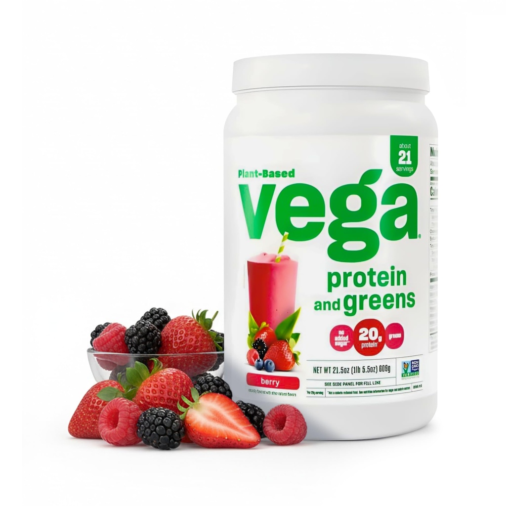Vega Protein and Greens Protein Powder, Berry - 20g Plant Based Protein Plus Veggies, Vegan, Non GMO, Pea Protein für Frauen und Männer, 1,3 lbs (Packaging May Vary)