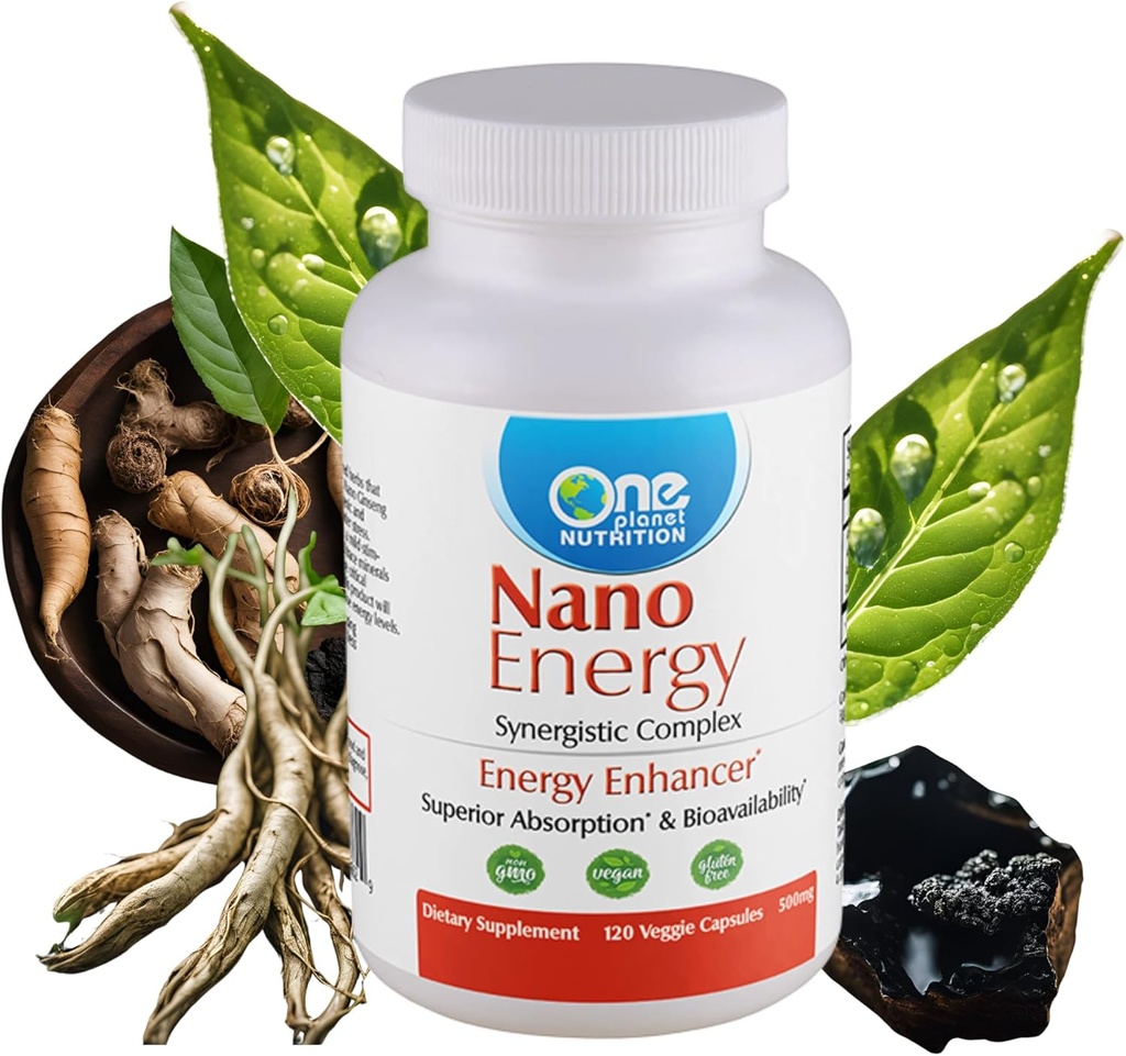 One Planet Nutrition Nano Energy 500 mg Veggie Capsule (120 Serve), Synergistic Blend of Nano Ginseng, Shilajit, Ashwagandha & EGCG, Supports Energy Levels, Non-GMO, Vegan, Gluten Free
