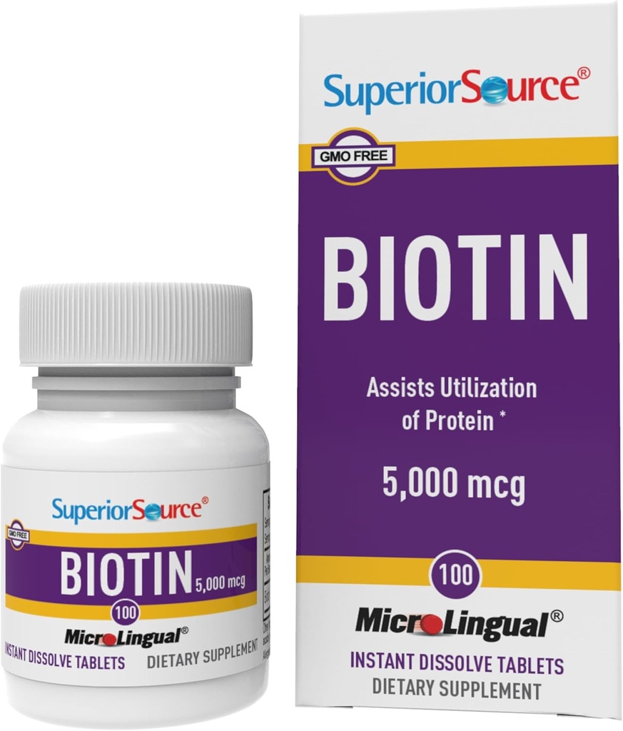 Überlegene Quelle Biotin 5000 mcg. Unter der Tongue schnell lösen MicroLingual Tablets, 100 Count, Unterstützt gesundes Haar, Haut und Nail Wachstum, hilft Energie Stoffwechsel, Non-GMO