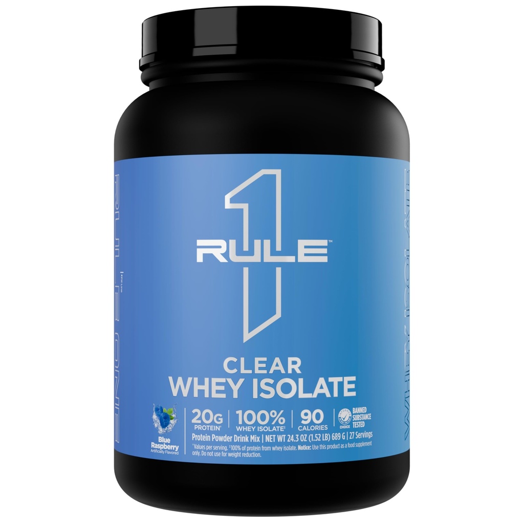 Regola 1 Isolato di siero chiaro - 20g Proteine isolate all-whey, Oltre 9g EAA, 300 mg di minerali elettroliti, 90 Calorie, Luce, Crisp, e rinfrescante Gusto (27 Serve, lampone blu)