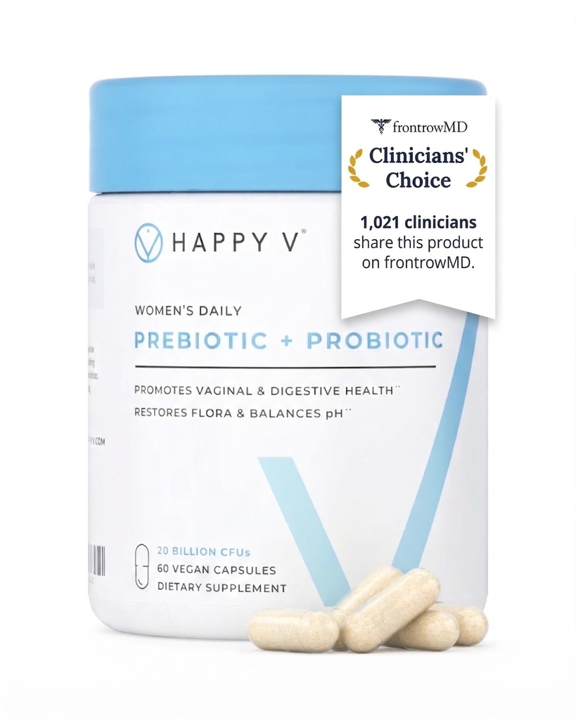 Happy V Dr. Formulierte Vaginal Probiotika für Frauen Geruch & Juckreiz Unterstützung, Urin & Darm Gesundheit, pH-Balance | Frauen Tägliches Probiotikum mit patentierten Präbiotika & Lactobacillus für weibliche Wellness