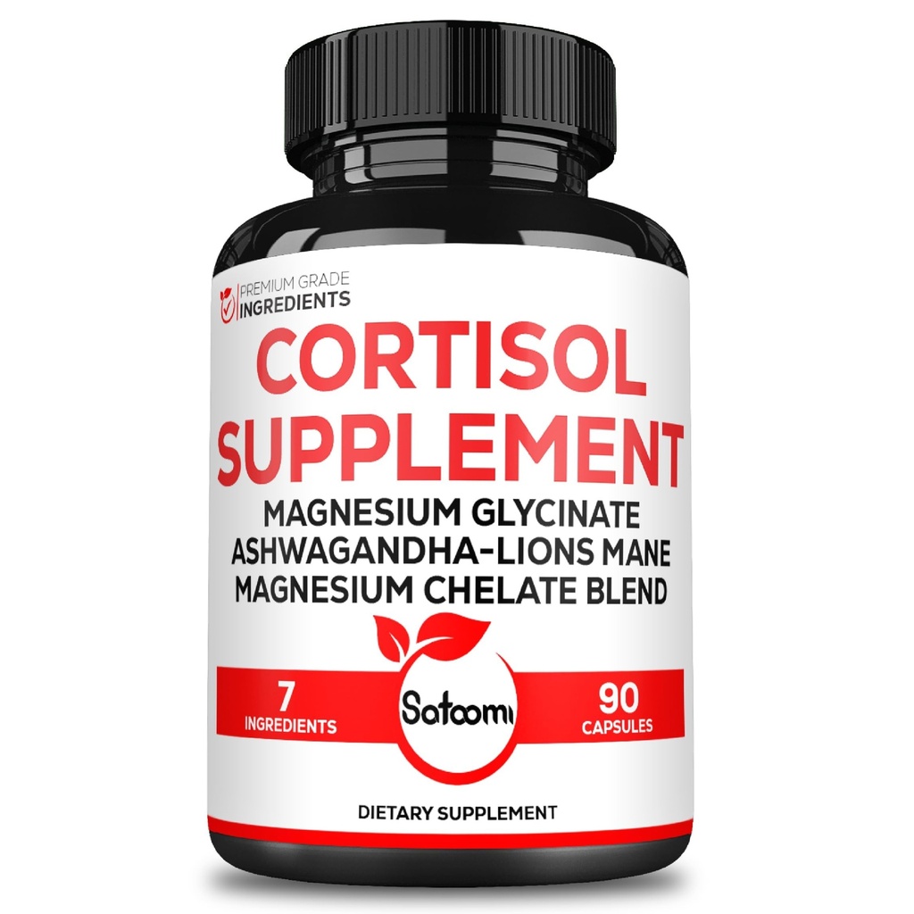 Satoomi 7in1 Cortisol Supplement - Magnesium Glycinate with Ashwagandha, Magnesium Glycinate and Citrate - Mood & Rest Well & Resilience - 90 Capsules for 45 Days