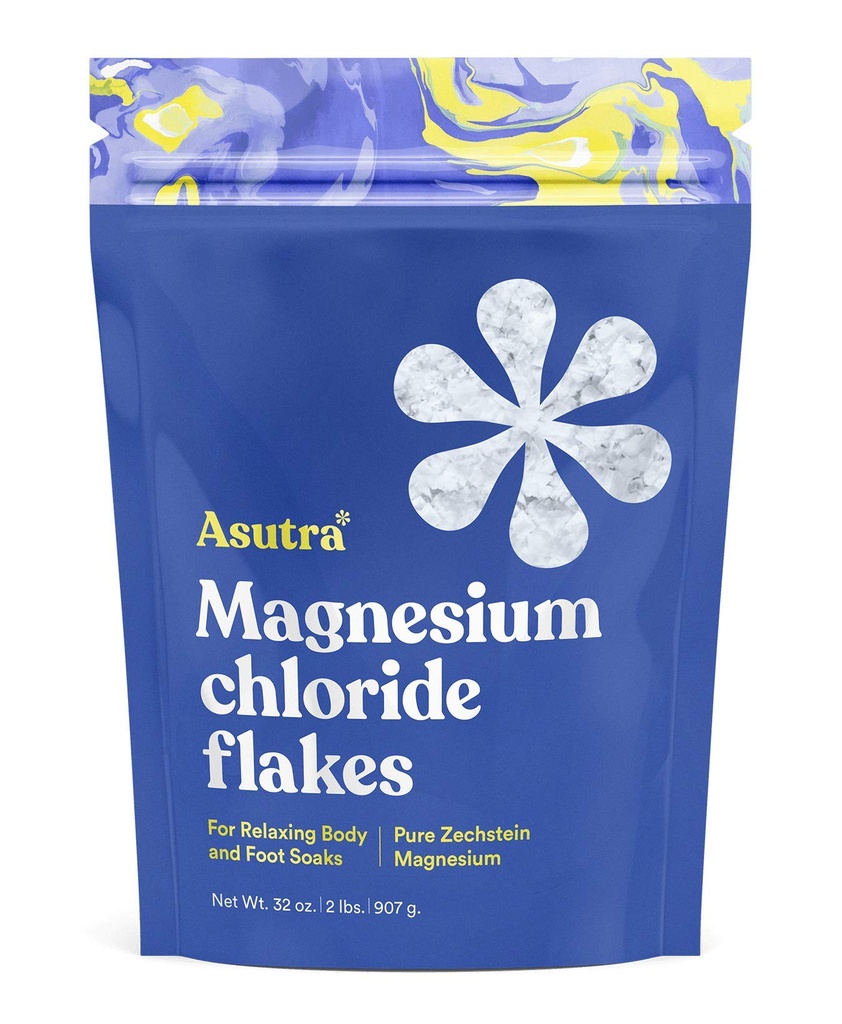 ASUTRA Magnesium Chloride Bad Flakes, 2 lbs - für entspannende Fuß- & Körper-Soaks, Epsom Salz Alternative, schnelle Absorption