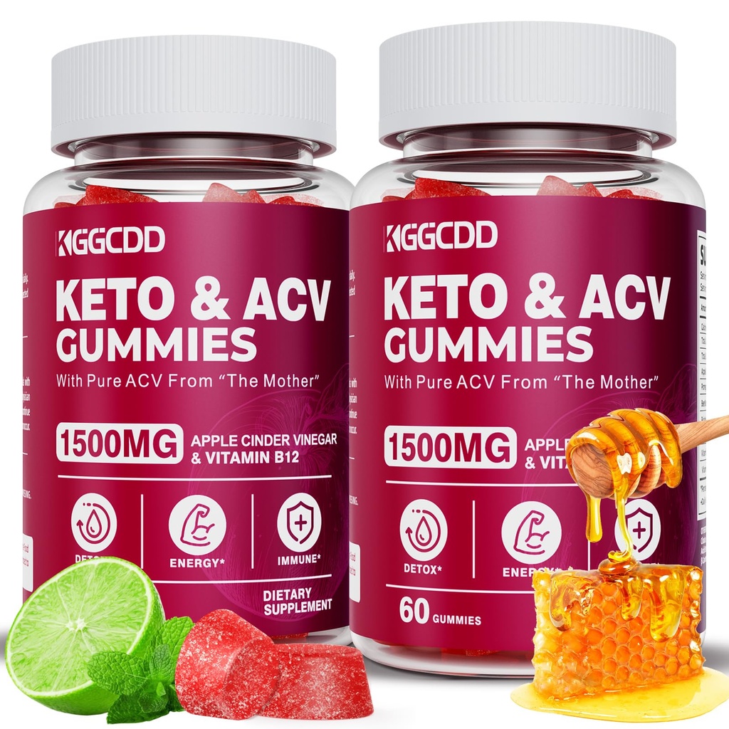 (2 Confezione) Keto ACV Gummies1500MG Aceto di sidro di mele di Keto Gummies formulato con polvere di succo di barbabietola di melograno B12 Vegan Non OGM 120 gommoni