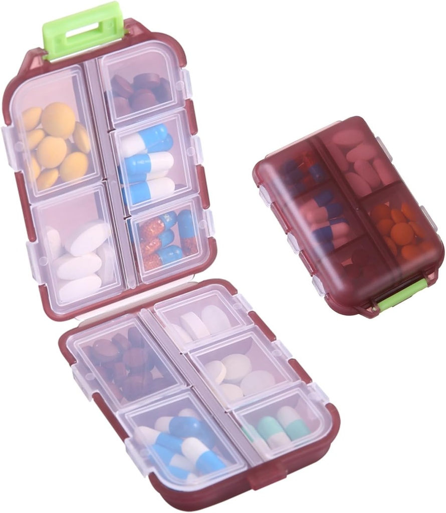1Pack Travel Pill Organizer - 10 Komponenten Pille Case, kompakte und tragbare Pille Box, perfekt für On-The-Go Storage, Pillenhalter für Geldbeutel Braun