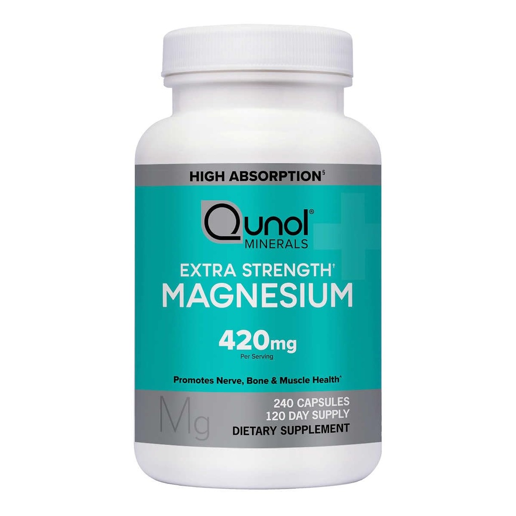 Qunol Magnesium Extra Strength 420mg, Vegetarisch & Glutenfrei, 240 Kapseln