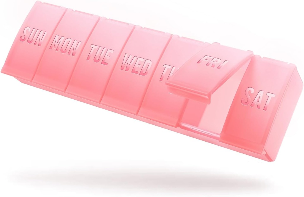Barhon Grand organisateur hebdomadaire de pilules, grand organisateur de vitamines pour 7 jours, boîte de médicaments de voyage pour tenir divers suppléments et huile de poisson, rose Sakura