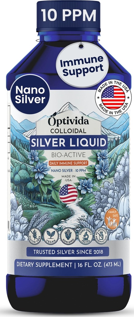Colloidal Silver Liquid 10 PPM, Nano Silver Hydrosol Liquid Water - 16 oz