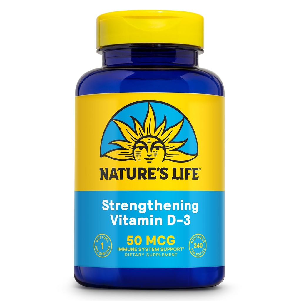Nature's Life Strengthening Vitamin D3 2000 IU (50 mcg) - Vitamin D - Knochengesundheit und Immununterstützungsergänzung - Easy-to-Swallow Softgels - 60-Day Garantie, Lab Verified - 240 Servierungen, 240