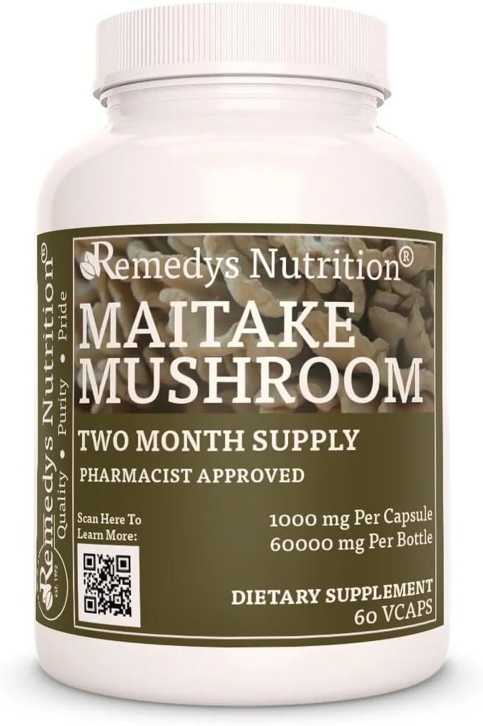 Nutrizione di Remedy Maitake Mushroom | 1.000 mg 60 Vegan Capsule Integratore alimentare | Fornitura di due mesi