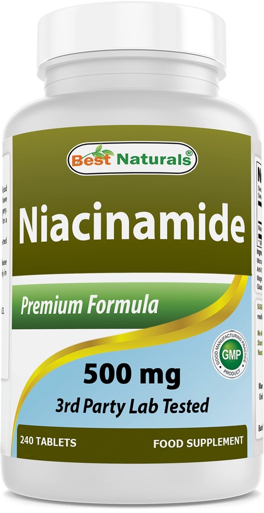 Best Naturals Niacinamid 500mg 240 Tabletten (geeignet für Vegetarier) - Nicht spülende Form von Niacin (Vitamin B3)