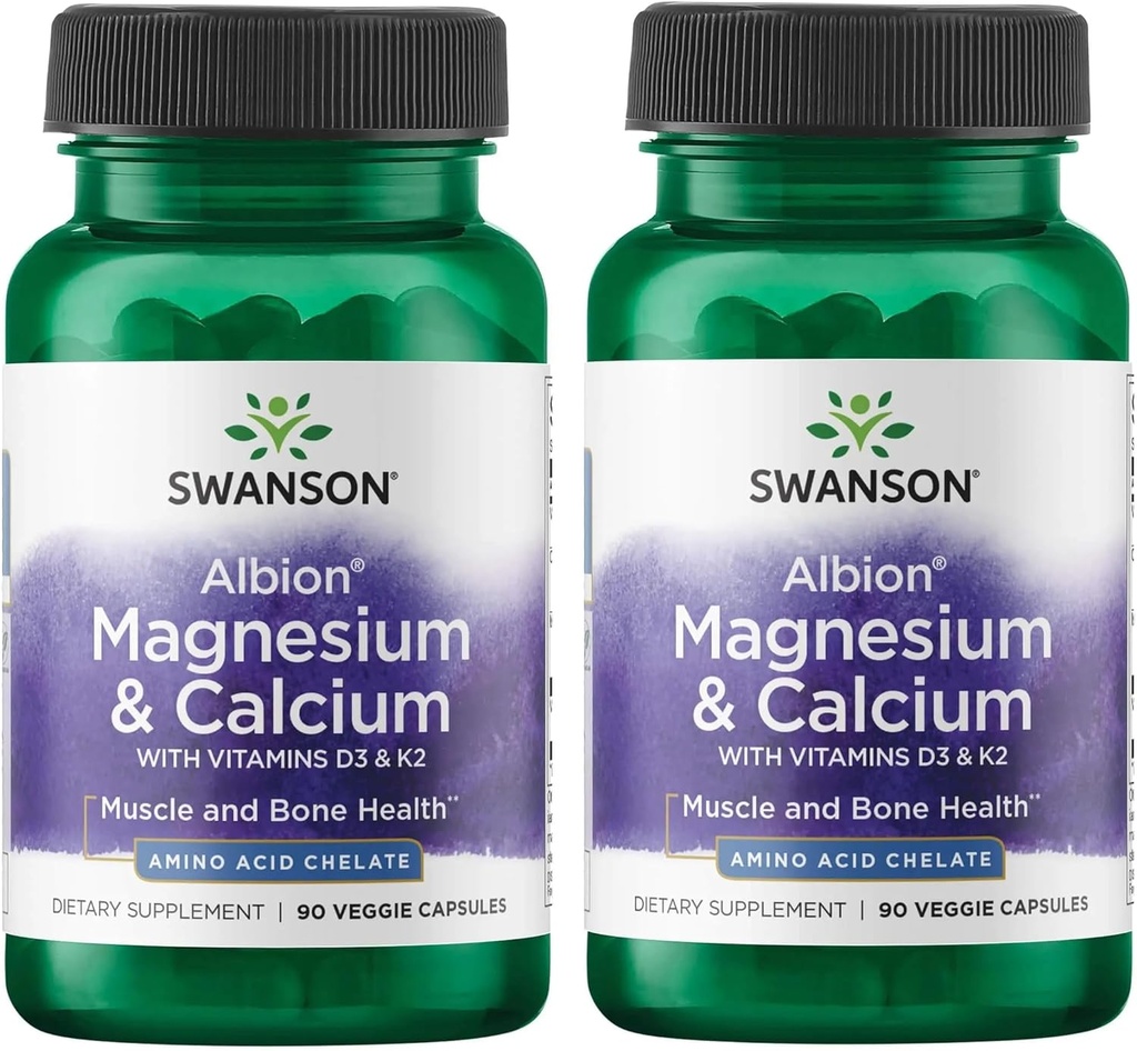 Swanson Albion Chelated Magnesium & Calcium 2:1 90 Veg Capsule (2 Confezione)