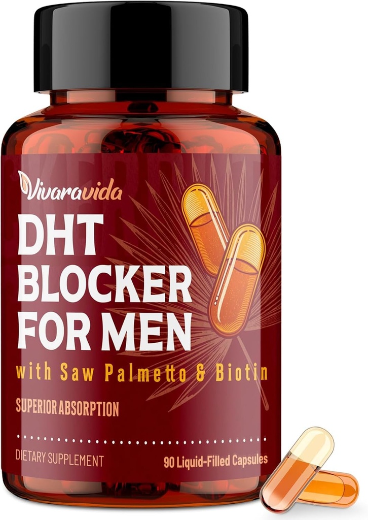 Blocker DHT pour les hommes Supplément de croissance des cheveux avec Saw Palmetto & Biotin - Vitamines de croissance des cheveux - Recroissance des cheveux - Suppléments de perte naturelle des cheveux liquide - Mélanges à base de plantes propriétaires (90 capsules)