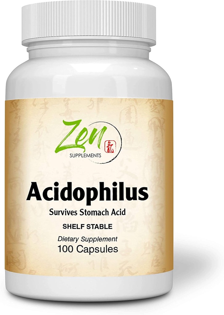 Integratori Zen - Acidophilus 500 Milioni di CFU e 4 Strains, Shelf Stable 100-Caps - Supporta l'alleviazione di gas occasionali e costipazione Plus sintomi di intolleranza al lattosio