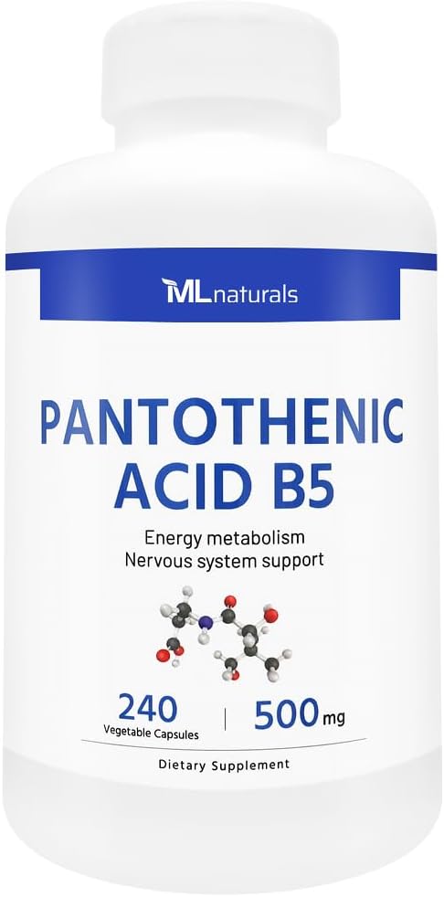 ML Naturals Pantothensäure B5 240 Gemüsekapseln. Energiemetabolismus, Nervous System Support, NSF-zertifiziert & cGMP-Compliant
